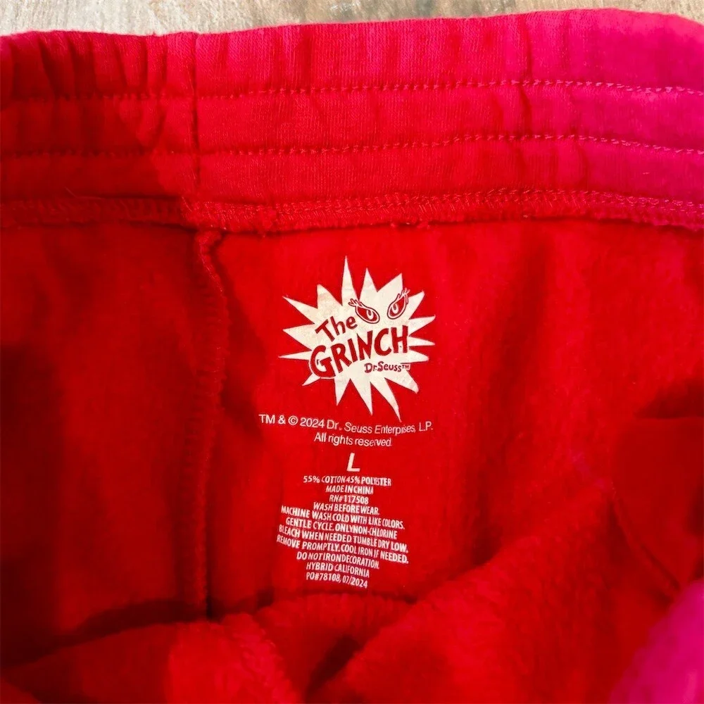 Dr. Seuss Grinch Jogger Sweatpants Womens Size L Red Graphic Fleece